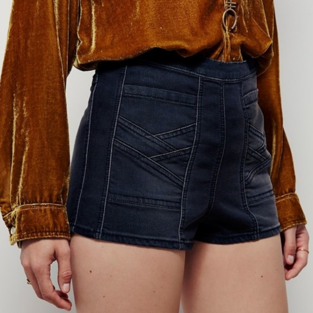 Free People Dark Navy High-Waist Denim Shorts